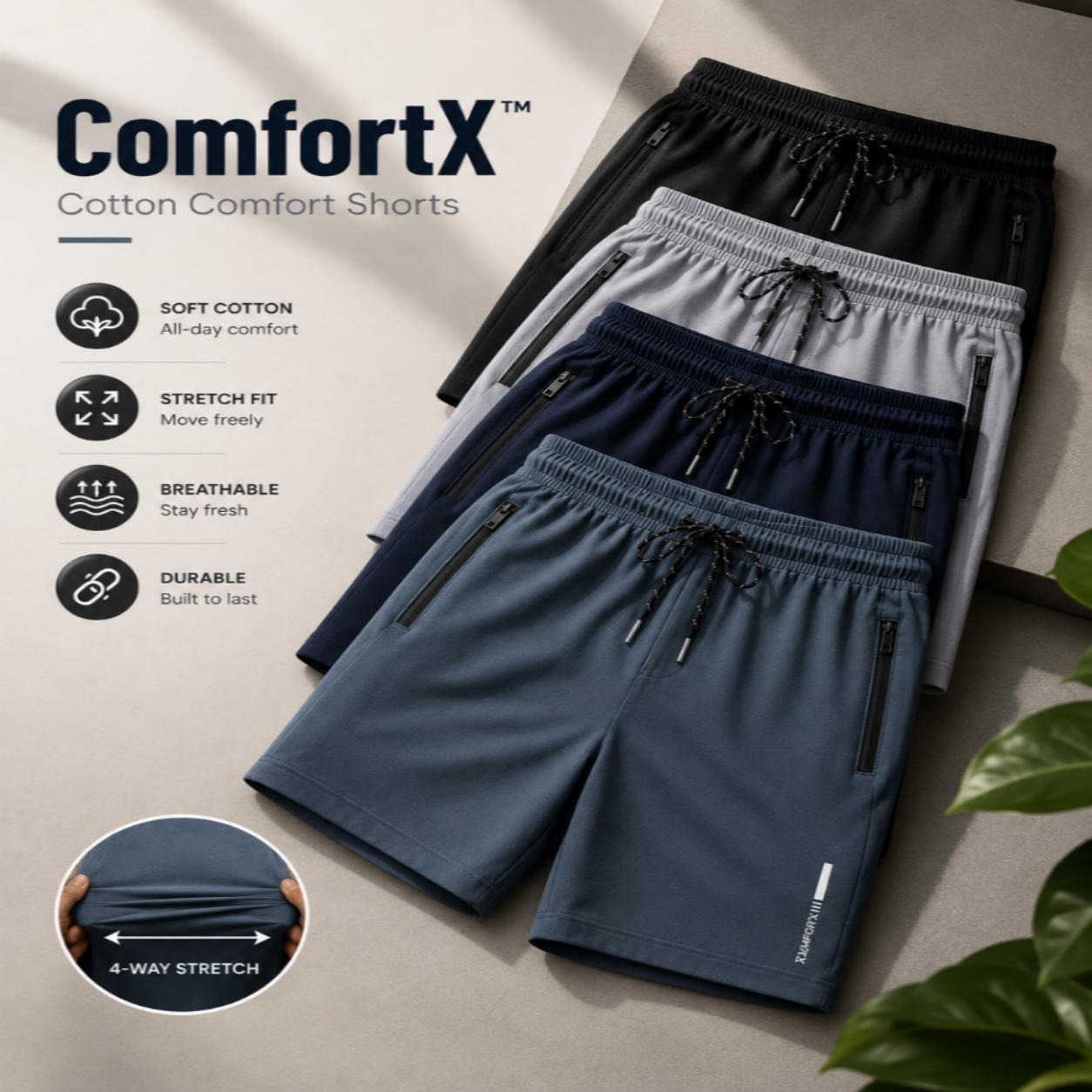 ComfortX™ Men’s Premium High-Quality Stretchable Shorts | Pack of 4
