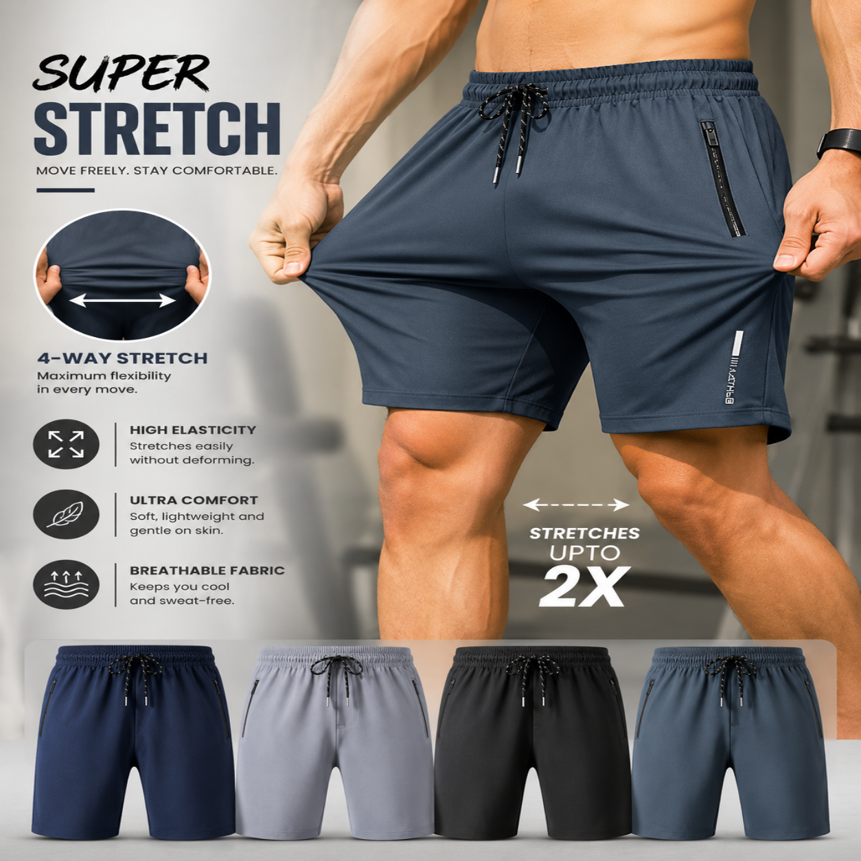 ComfortX™ Men’s Premium High-Quality Stretchable Shorts | Pack of 4